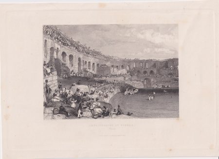 Antique Engraving Print, Amphiteatre at Nismes, 1845