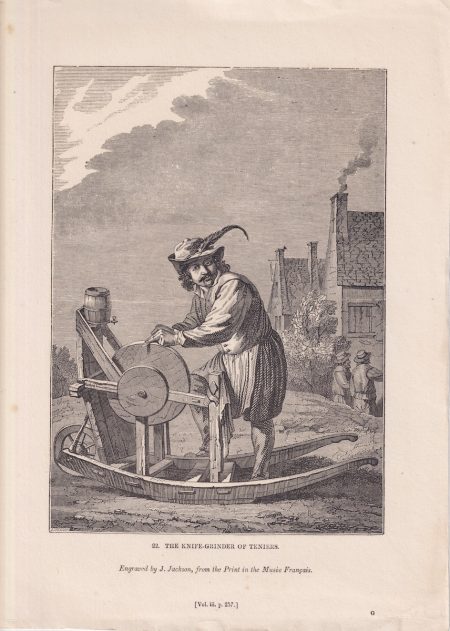 Antique Engraving Print, The Knife-Grinder of Teniers, 1843