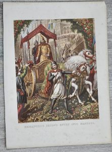 Vintage Print, The interpreter and the pilgrims in the garden, 1870 ca.