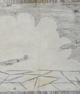Vintage Pencil drawing on paper, Spitfire