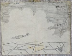 Vintage Pencil drawing on paper, Spitfire