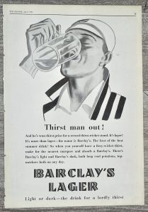 Vintage Advertisement, Barclay's Lager, 1929