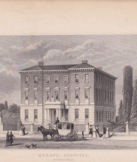 Antique Engraving Print, Queens Hospital, 1840 ca.