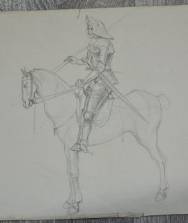 Vintage Drawing, horse and rider