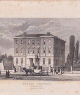 Antique Engraving Print, Queens Hospital, 1840 ca.