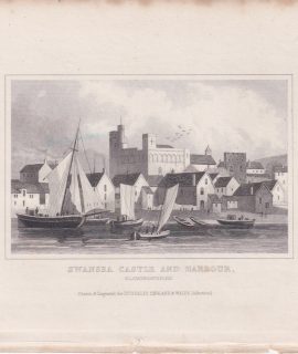 Antique Engraving Print, Swansea Castle, 1840 ca.