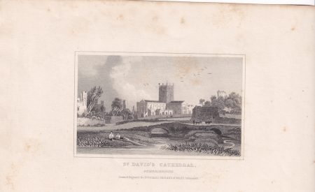 Antique Engraving Print, St. David's Cathedral, 1840 ca.