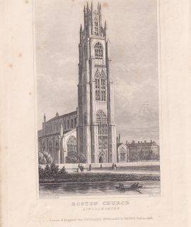 Antique Engraving Print, Boston Church, 1840 ca.