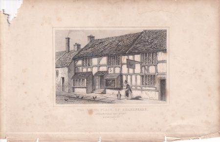 Antique Engraving Print, The Birth-Place of Shakespeare, 1840 ca.