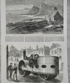 Antique Print, Steam-roller, 1867