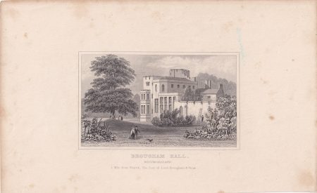 Antique Engraving Print, Brougham Hall, 1835 ca.