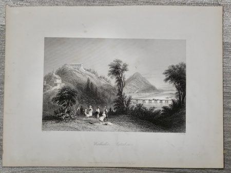 Antique Engraving Print, Walhalla, Ratisbon, 1839