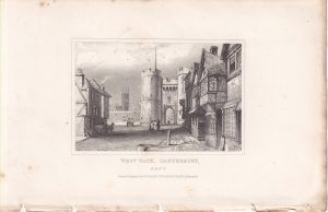 Antique Engraving Print, West Gate, Canterbury, 1840 ca.