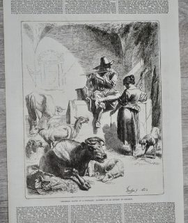 Vintage Print, Shepherd seated at a fountain, 1870
