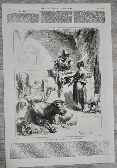 Vintage Print, Shepherd seated at a fountain, 1870