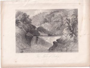 Antique Engraving Print, The Falls of Lochy, 1845 ca.