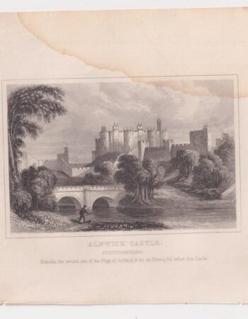 Antique Engraving Print, Alnwick Castle, 1845