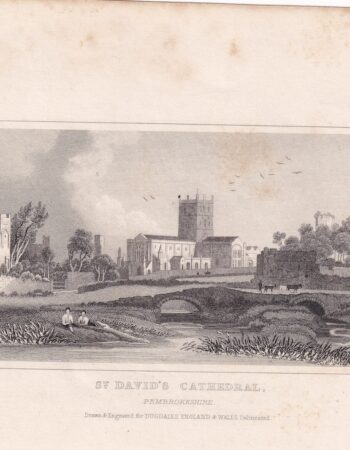 Antique Engraving Print, St. David's Cathedral, 1840 ca.