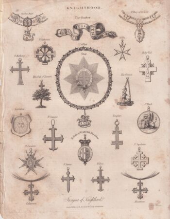 Antique Engraving Print, Knighthood, 1811