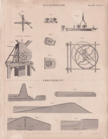 Antique Engraving Print, Elliptograph, 1818 ca.