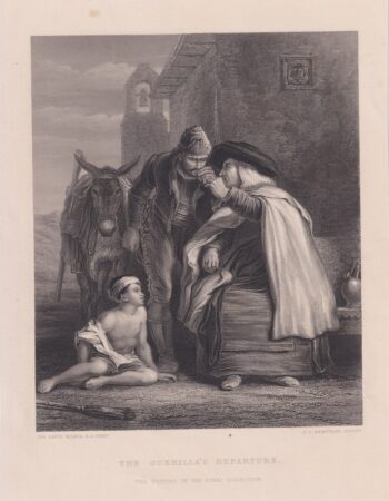 Antique Engraving Print, The Guerilla's Departure, 1860 ca.
