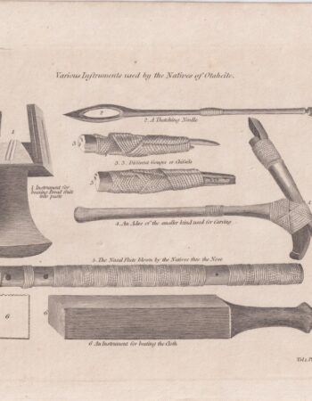 Antique Engraving Print, Various Instruments used by the Natives of Otaheite, 1793 ca.