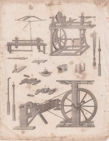 Antique Engraving Print, Turning, 1811