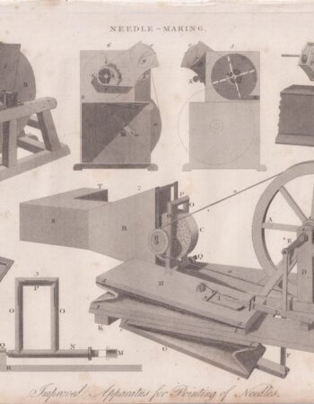Antique Engraving Print, Needle Making, 1809
