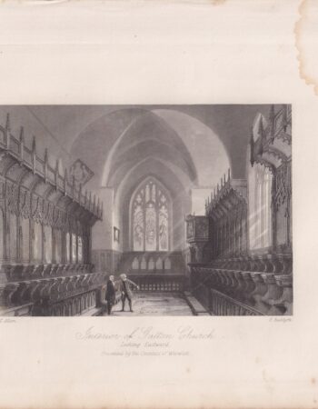Antique Engraving Print, Interior of Gatton Church, 1845