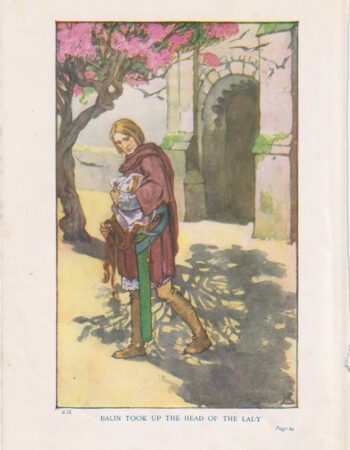 Antique Print, Balin Took up the Head of the Lady, 1890