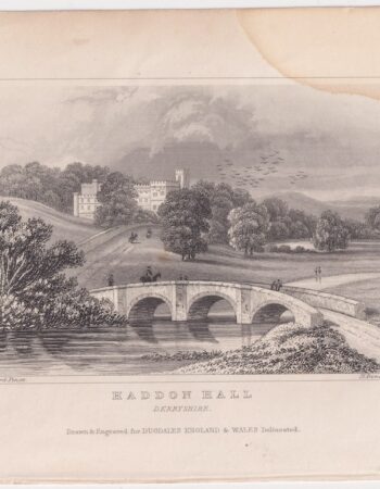 Antique Engraving Print, Haddon Hall, Derbyshire, 1830