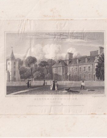Antique Engraving Print, Aldermaston House, 1828
