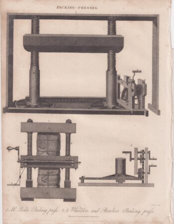 Rare Antique Engraving Print, Packing-Presses, 1820