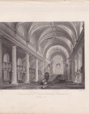 Antique Engraving Print, interior of St. Claves Church, 1845