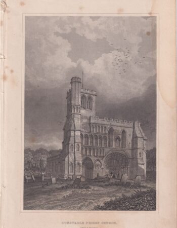 Antique Engraving Print, Dunstable Priory Church, 1840