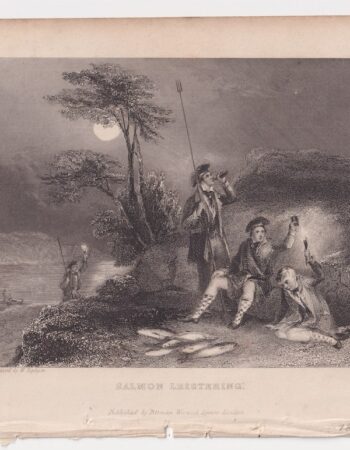 Antique Engraving Print, Salmon Leistering, 1830 ca.