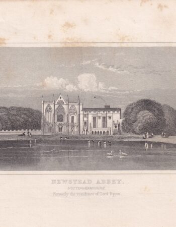 Antique Engraving Print, Newstead Abbey, 1840 ca.