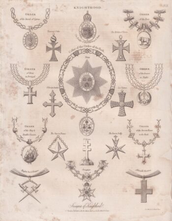 Antique Engraving Print, Knighthood, 1812