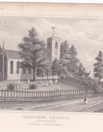Antique Engraving Print, Harborne Church, 1840 ca.