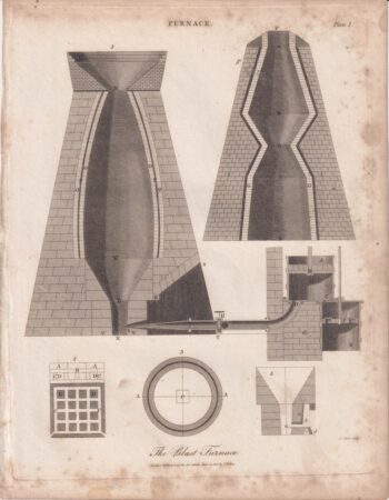 Antique Engraving Print, Furnace, 1806