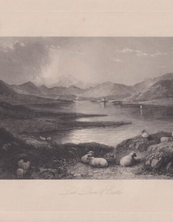 Antique Engraving Print, Lock Doon & Castle, 1860 ca.