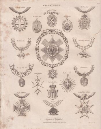 Antique Engraving Print, Knightood, 1812