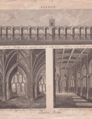 Rare Antique Engraving Print, London Bridge, 1814