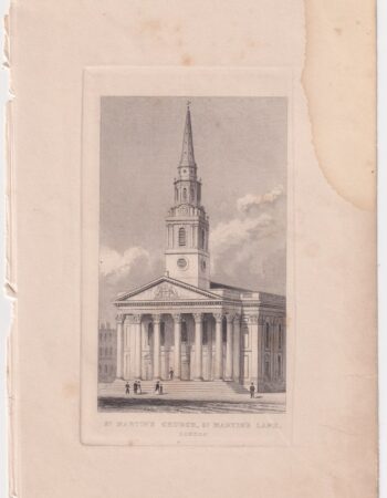 Antique Engraving Print, St. Martin's Church, London, 1830 ca.