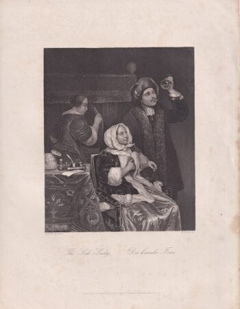 Rare Antique Engraving Print, The Sick Lady, 1845 ca.