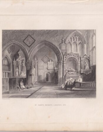 Antique Engraving Print, St. Mary's, Reigate Chancel End, 1841