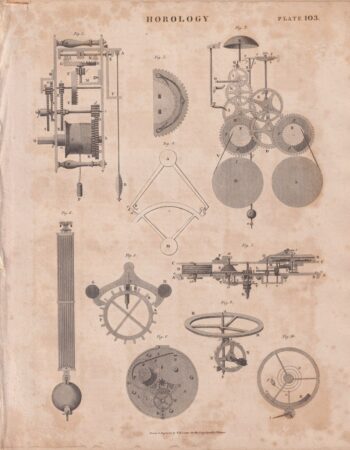 Antique Engraving Print, Horology, 1809