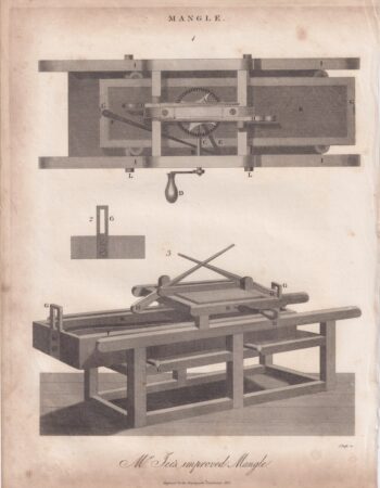 Antique Engraving Print, Mangle, 1815