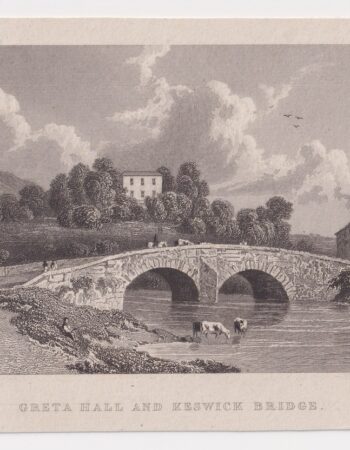 Antique Engraving Print, Greta Hall and Keswick Bridge, 1835