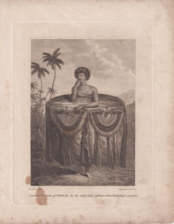 Antique Engraving Print, A young Woman of Otaheite, 1793-1801